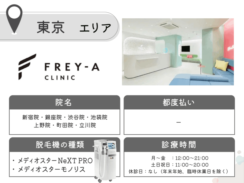 フレイアクリニック:新宿院・銀座院・渋谷院・池袋院・上野院・町田院・立川院